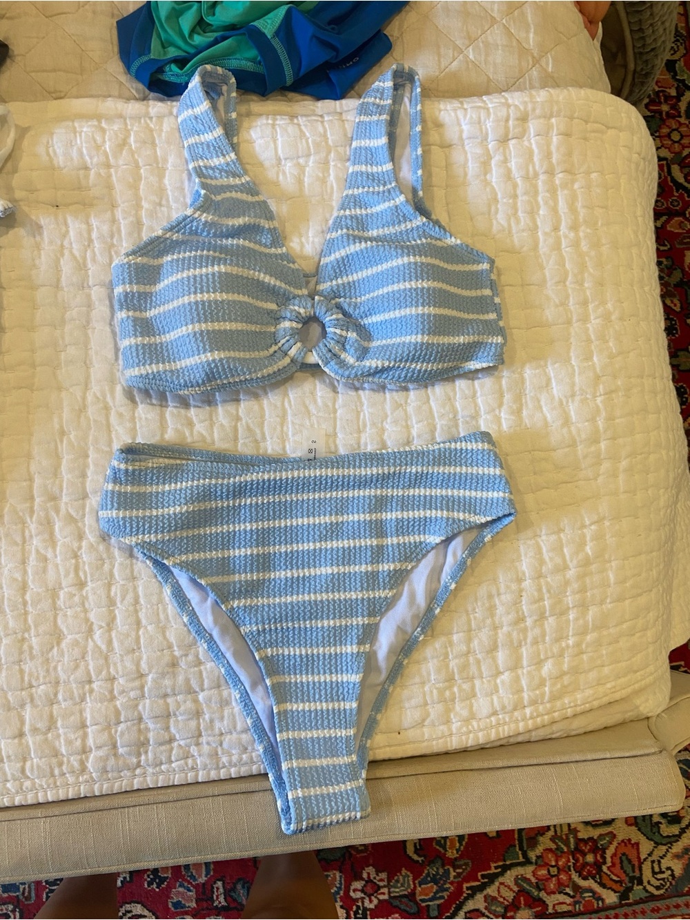 Amazon Blue and White Striped Bikini Set